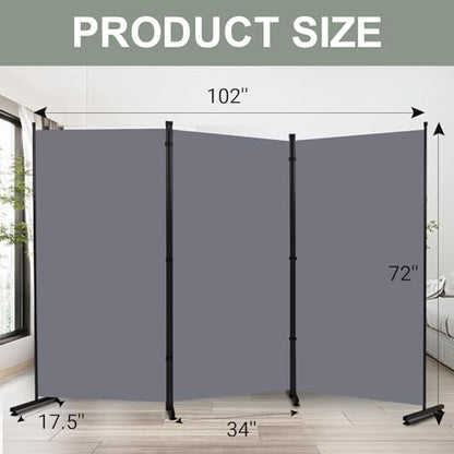 Room Divider 3 Panel Folding Privacy Screen, Round Pad Design Wall Divider | 71''Hx102''W, UV Protection Fabric, Wobble-free Metal Frame, Large 3 Panel Partition Room Dividers, Indoor Window Blackout - color: Dark Grey