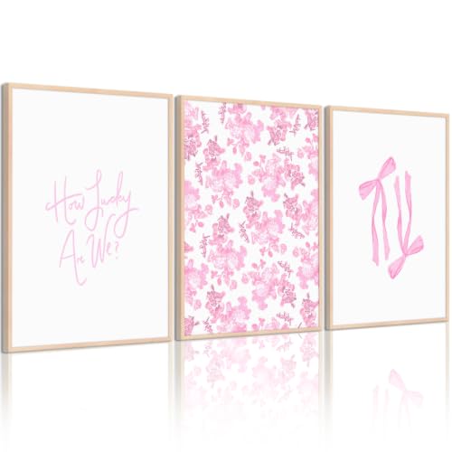 Pink Bow Floral Wall Art Preppy Canvas Room Decor How Lucky Are We Wall Art Coquette Flower Bow Poster Preppy Aesthetic Pictures Girly Trendy Prints for Living Room Bathroom 12x16x3 Inch Unframed - color: Pink Luck Art Prints, size: 12x16 Inch Unframed