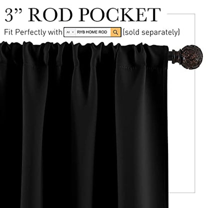 RYB HOME Bedroom Blackout Curtains 45 inches Length, Black | Light UV Block, Thermal Insulated, Energy Saving, Drapes for Dining Living Room, OEKO-TEX Certified, W42 x L45, 2 Panels - color: Black, size: 42"W x 45"L (Pack of 2)