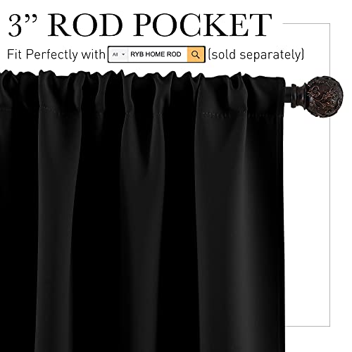 RYB HOME Kitchen Blackout Curtains Over Sink 36 inch Length, Rod Pocket | Summer Light UV Blocking, Energy Efficient, Cabinet Shelf Cupboard Blinds Shades Window Coverings, W29 x L36, Black, 2 Panels - color: Black, size: 29"W x 36"L (Pack of 2)
