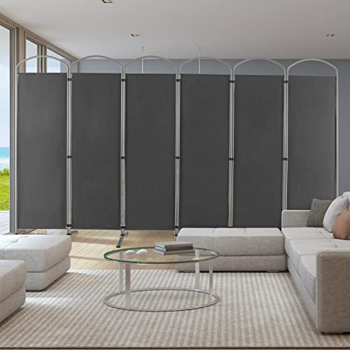 Giantex 1.8m(6.2피트) 접이식 6패널 룸 디바이더 그레이 - 330.2cm(130인치) 너비의 독립형 접이식 패브릭 프라이버시 스크린, 경량 휴대용 파티션 벽 칸막이 및 분리기, 홈 오피스, 아파트, 스튜디오용 - color: 회색., size: 6-Panel