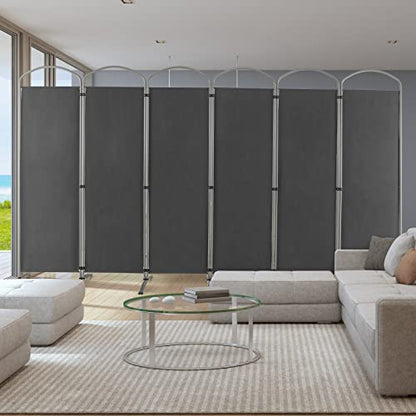 Giantex 1.8m(6.2피트) 접이식 6패널 룸 디바이더 그레이 - 330.2cm(130인치) 너비의 독립형 접이식 패브릭 프라이버시 스크린, 경량 휴대용 파티션 벽 칸막이 및 분리기, 홈 오피스, 아파트, 스튜디오용 - color: 회색., size: 6-Panel