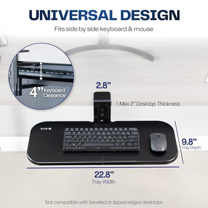 VIVO Clamp-on 23 x 10 inch Rotating Computer Keyboard and Mouse Tray, Extra Sturdy Desk Swivel Clamp, Ergonomic Typing, Black, MOUNT-KB04CB