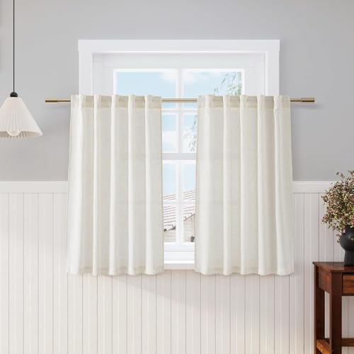 45 Inch Short Window Linen Curtains,Kitchen Window Curtains Over Sink Light Filtering Back Tab and Rod Pocket Neutral Drapes for Cafe/Bathroom/Loft Room Natural, 2 Panels 34 x 45 Inch - color: Natural, size: 34"W x 45"L (Pack of 2)