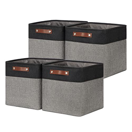 DULLEMELO 11x11 Cube Storage Bins for Cube organizer, Foldable Cube Storage Bins Baskets for Organizing Home Office Closet Shelves Toy Nursery,Fabric Cube Baskets Bin for Home organization - color: Black&Grey, size: S-11"x11"x11"