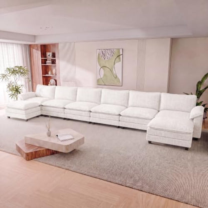 Homall 232" Oversized U Shaped Cloud Couch, Modular Sectional Sofa, White | 2 Movable Ottoman, Comfy Chenille, Double Layer Cushions, 6 Deep Seat, High-Density Foam, Easy Assembly, for Living Room - color: White, size: Oversized Sofa