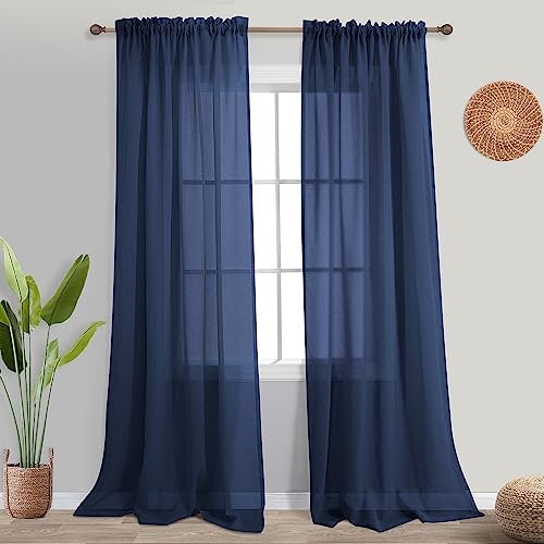 KOUFALL Navy Blue Curtains 84 Inch Length,Sheer Rod Pocket Linen Look Dark Blue Masculine Nautical Curtains for Boys Bedroom Living Room 2 Panels Set Indigo - color: Navy Blue, size: 52"W x 84"L (Pack of 2)