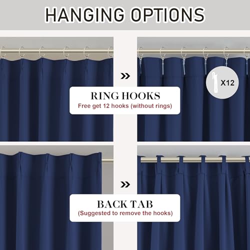 Navy Pinch Pleated Blackout Curtains with Hooks - 100 inch Length Room Darkening Thermal Insulated Window Curtain Panels for Living Room Bedroom 2 Panel 40" Wx100 L - color: Navy, size: 40"W x 100"L (Pack of 2)