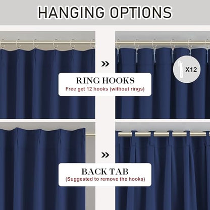 Navy Pinch Pleated Blackout Curtains with Hooks - 100 inch Length Room Darkening Thermal Insulated Window Curtain Panels for Living Room Bedroom 2 Panel 40" Wx100 L - color: Navy, size: 40"W x 100"L (Pack of 2)