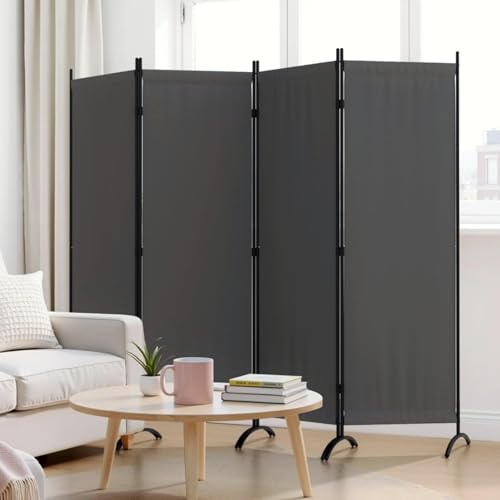Room Divider 4 Panel Folding Screen Portable Wall with 5 Curved Metal Feet Partition Room Dividers，6FT Wall Divider for Office Divider, Bedroom，Dressing Room,Grey - color: Grey, size: 4 Panel Standard
