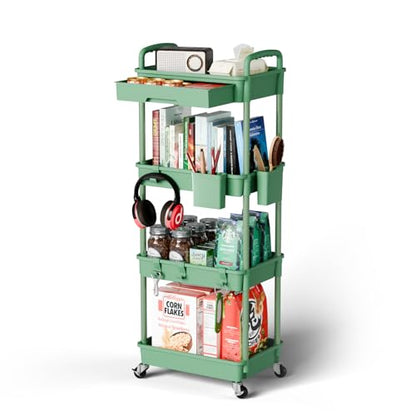 Sorgion 4 Tier Rolling Cart Organizer,Art Craft Diaper Bedside Snack Laundry Room Bathroom Organizer Narrow Thin Slim Rolling Trolley Utility Cart with Wheels for Kitchen,Office(Green) - size: 4Tier-Green