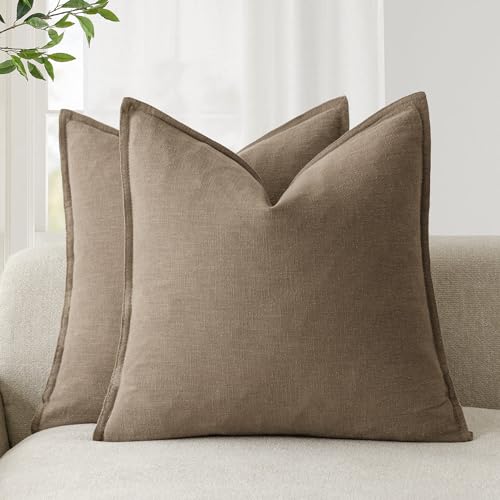 Foindtower Linen Solid Decorative Throw Pillow Covers 16 x 16 Light Brown | Pack of 2 Soft Accent Modern Cushion Case, Boho Farmhouse Neutral Pillowcase, Home Decor for Chair Sofa Bedroom Living Room - color: Coco Brown, size: 16" x 16" (Pack of 2)
