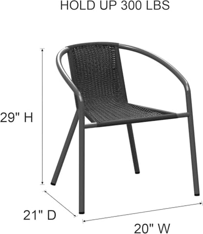 4 Pack Patio Stackable Rattan Chairs, Indoor-Outdoor Restaurant Bistro Wicker Dining All-Weather Armchair Stack Chair, Black - color: Bk-blk