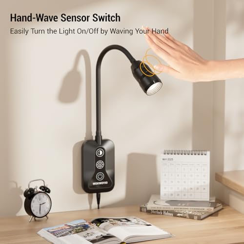 Wall Mounted Reading Light for Bed, Headboard Light with 360° Flexible Arm, Hand Wave Sensor, Focused 60° Beam, 5 Color Temperatures, Stepless Dimming, Memory Function, USB-C Output, Black 2 Pack - size: 2 Pack-Black