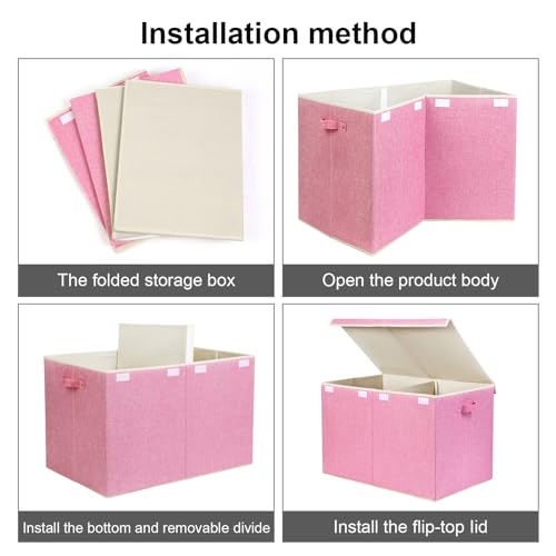 122L Large Toy Box Chest Storage with Lid, Collapsible Kids Toy Storage | Toy Chest with with Removable Divider for Kids, Boys, Girls, Nursery, Living Room, Bedroom, 26"x17" x17" (Linen Pink) - color: Extra Large Pink