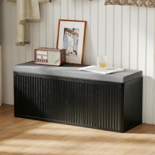 Shoe Storage Bench with Cushion,41.3" Entryway Bench with Storage and Adjustable Shelves,440 LBS Load Capacity,Shoe Rack Bench for Entryway,Bedroom,Living Room (Shoe Storage Bench-Black) - color: 3 Door Shoe Storage Bench-black