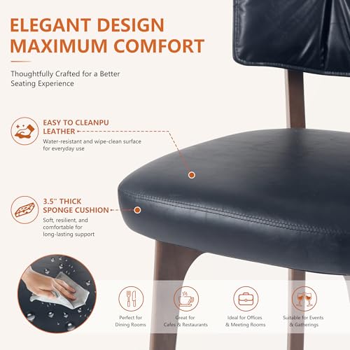 YOUNIKE Wood Frame Black Dining Chair, Faux Leather, Single Pack | Modern Ergonomic Upholstered Kitchen & Dining Room Chairs, Double-Layer Backrest, Comfy Soft Cushion, Easy to Assembly - color: Black
