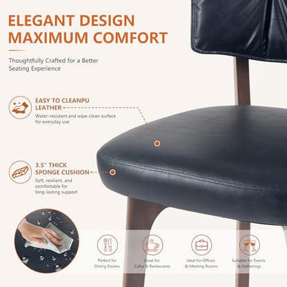 YOUNIKE Wood Frame Black Dining Chair, Faux Leather, Single Pack | Modern Ergonomic Upholstered Kitchen & Dining Room Chairs, Double-Layer Backrest, Comfy Soft Cushion, Easy to Assembly - color: Black