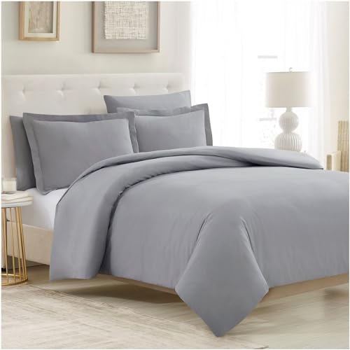 Mellanni Duvet Cover Set - 5 PC Iconic Collection Bedding Set | Hotel Luxury, Extra Soft & Cooling - Microfiber - Button Closure and Corner Ties (Oversized Queen, Light Gray) - color: 1364 Light Gray, size: Oversized Queen