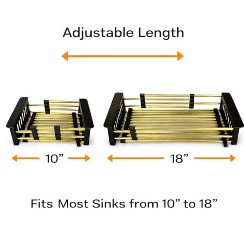 Gold Expandable Dish Drying Rack Over the Sink, Adjustable Stainless Steel Sink Drying Rack for Plates, Bowls & Utensils, Space-Saving Kitchen Counter Drainer(10-18 in) - color: Golden 10-18 in
