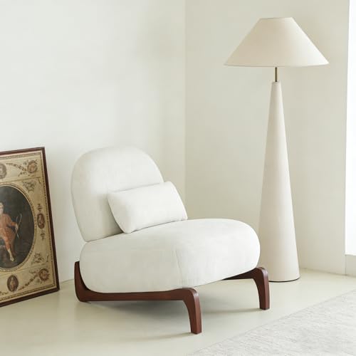 Modern Comfy Upholstered Cloud Armless Accent Chair, Cozy Fabric Lounge Chairs with Wood Legs & Pillow, Comfortable Sofa Reading Chair for Living Room Bedroom Apartment Balcony, Pure White - color: Pure White, size: Armless Chair