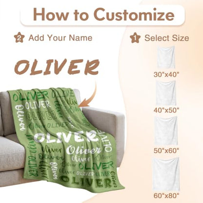 Personalized Blanket with Name, Custom Name Blanket Gifts for Kids Adults Boys Girls Teen, Soft Customized Fleece Flannel Throw for Bedroom Living Room, Birthday Christmas - color: Green