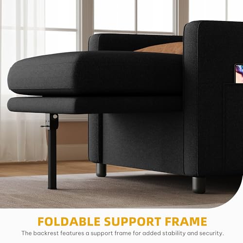 YITAHOME Convertible Sofa Chair Bed | 3-in-1 Sleeper Sofa with Pull-Out Bed, Linen Fabric Single Sleeper Chair with Reclining Backrest and Wide Armrest, Modern - color: Black, size: 74.8 x 35.8in
