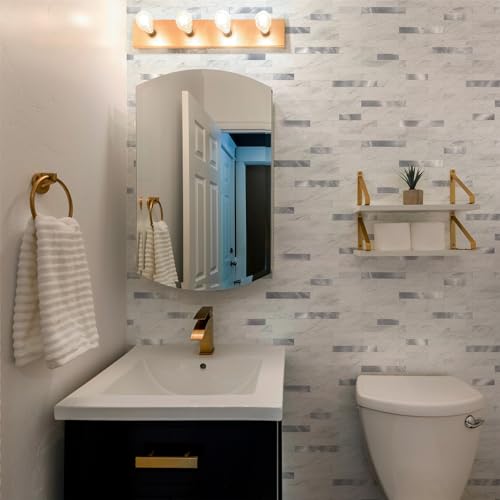 StyloVue 20 Sheets Peel and Stick Backsplash for Kitchen, White Marble with Metal Silver Look Stick on Tile Upgrade Your Kitchen Backsplash, RV, Fireplace - color: White Marble With Metal Silver