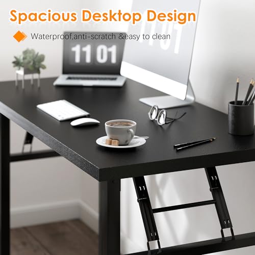 Need Folding Computer Desk - 39.4 Inch Foldable Office Writing Work Study Kids Student Teacher Home Bedroom Table for Small Space, Black | No-Assembly, Sturdy Foldable Desk for Home Office, Bedroom, Dorm Room, Student Study, Collapsible, Compact, Easy Sto