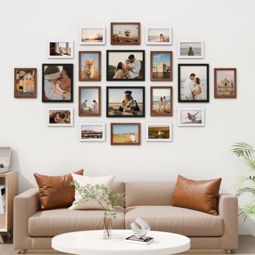 Vittanly 20 Pack Gallery Wall Frame Set, Black, Walnut Brown, White | Picture Frames Collage Wall Decor for Wall or Tabletop Display, Picture Frame Set: 4pcs 8x10, 8pcs 5x7, 8pcs 4x6, MDF Wood - color: Black&Walnut Brown&White