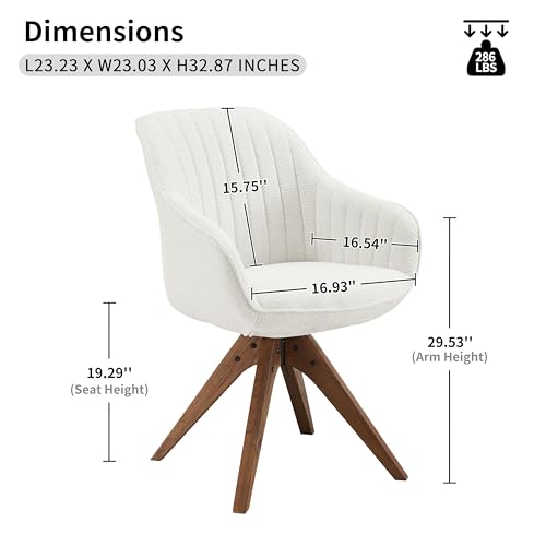 Swivel Desk Chair for Home Office, Fabric, Beige | No Wheels, Oka Wood Legs, Mid Century Modern, Upholstered, 360° Swivel, Accent Chair, Living Room, Bedroom - color: Beige, size: Fabric
