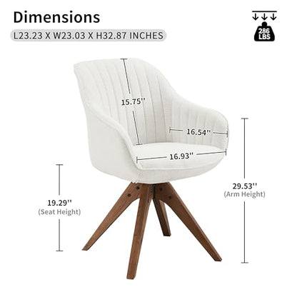 Swivel Desk Chair for Home Office, Fabric, Beige | No Wheels, Oka Wood Legs, Mid Century Modern, Upholstered, 360° Swivel, Accent Chair, Living Room, Bedroom - color: Beige, size: Fabric