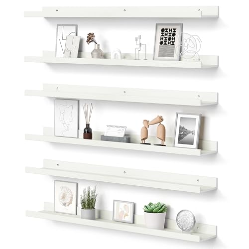 upsimples Floating Shelves for Wall Decor and Storage, White, 6Pcs 35.5'' | Wall Mounted Wood Shelves for Living Room, Bedroom, Kitchen, Office, Nursery Room, Coffee Bar Display and Organize - color: White, size: 35.5in