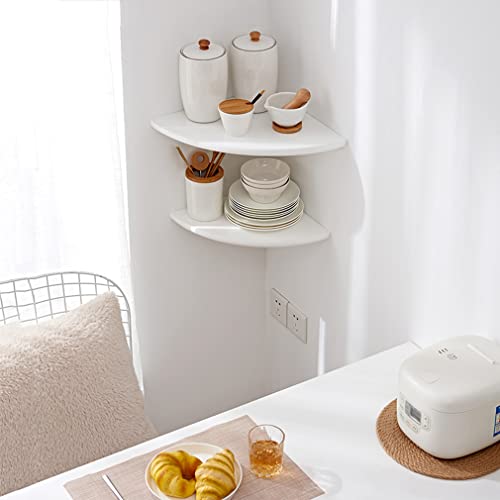 Corner Shelf, White Solid Oak Wood Floating Corner Shelves Wall Mount Round End Floating Speaker Rack Display Shelf for Small Plant Photo Frame (White, 12in) - color: White, size: 12in