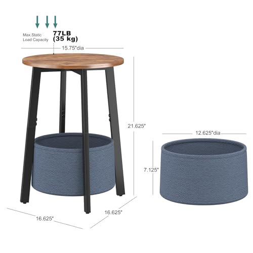 sthmec Small Round Side End Table with Storage Basket, Round Bedside Sofa Couch Coffee Tables for Small Places with Metal Frame, Modern Nighstands for Living Room Bedroom, Rustic Brown - color: Rustic Brown