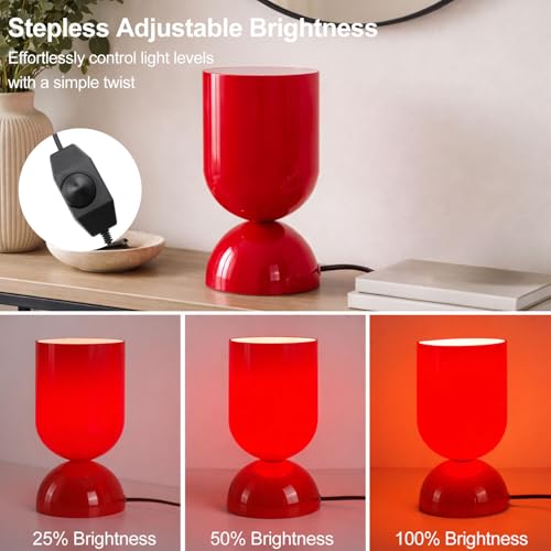 8.9" Dimmable Modern Glass Table Lamp, Glossy Red | Dome Base - color: Red