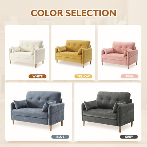 Urhanherry 47" Small Sofa Couch for Bedroom, Soft Chenille loveseat Mini Couch with Throw Pillow and Removable Cushion Cover for Small Spaces, Living Room, Apartment, Dorm, Office(Pink) - color: Pink
