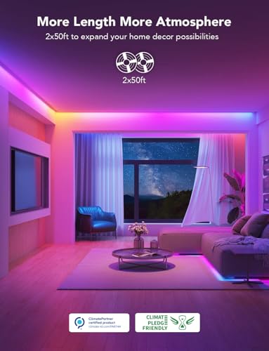 Govee 100ft RGBIC LED Strip Lights, Work with Alexa and Google Assistant | LED Lights for Bedroom, WiFi App Control Segmented DIY Multiple Colors, Color Changing Light for Home Decor - size: 100ft
