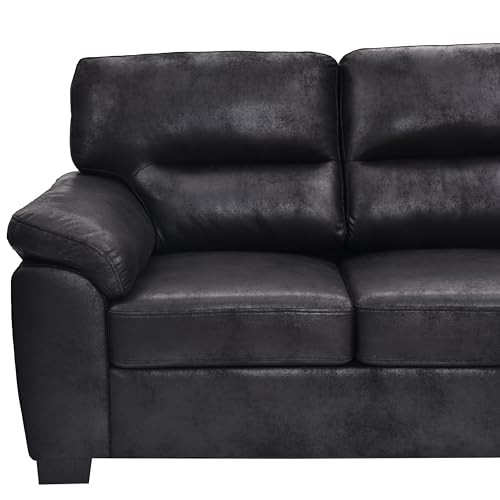 Eafurn Mid-Century Modern 3-Seater Loveseat Sofa Couch with Sturdy Wood Frame & Cushioned Armrests, 81" Compact Faux Leather Settee Furniture for Living Room, Apartment, Office - color: Black 81"