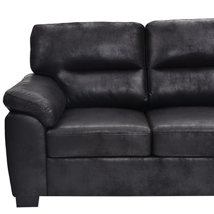 Eafurn Mid-Century Modern 3-Seater Loveseat Sofa Couch with Sturdy Wood Frame & Cushioned Armrests, 81" Compact Faux Leather Settee Furniture for Living Room, Apartment, Office - color: Black 81"