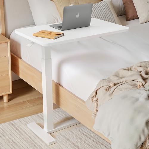 Overbed Bedside Table with Hidden Casters, Adjustable Hospital & Home Use Bed Table, Rolling Laptop Table, Movable Standing Desk, White - color: White, style: Non-Tiltable