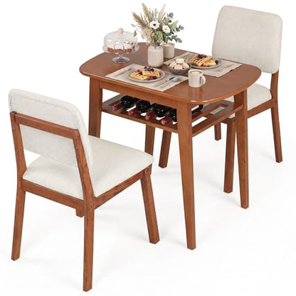 Giantex Dining Table Set for 2, Space Saving Kitchen Table and Chairs Set w/Rubber Wood Frame, Storage Rack, Padded Seats & Backrests, Dinette Set for Small Space, Apartment, Dining Room, Walnut - color: Walnut