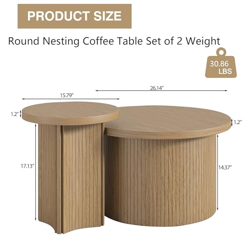 Mxtxmy Round Nesting Coffee Table Set of 2,Coffee Tables for Living Room | Round Coffee Tables with Wood Finish,Stackable Coffee Table Set,Rustic Sofa Side Table,Living Room Bedroom (Large Size) - color: Large Size
