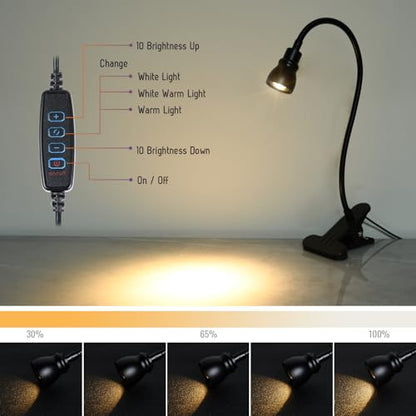 Zoomable Clip on Light, Clamp Reading Light for Dorm Bed Headboard, Dimmable Spotlight with 3 Color Temperature Options, 10 Dimmable Brightness Levels, Adjustable Beam Angle - color: Black