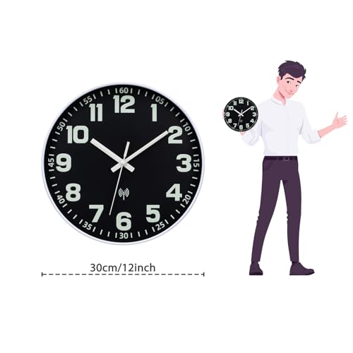 Atomic Wall Clock with Glow in the Dark Night Light 12" | Wall Clock Battery Operated, Easy to Read, Analog Clock, Luminous Numerals, Lighted up,Home Decor, for Bedroom Living Room