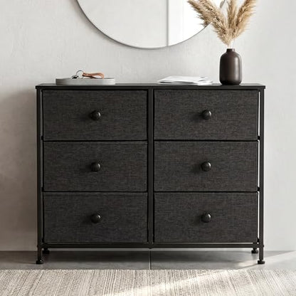DUHOME 6 Drawer Black Fabric Dresser, Storage Organizer with Wood Top & Steel Frame, Modern Style Storage Cabinets Organization Units for Bedroom, Closet, Hallway, Entryway, Nursery & Living Room