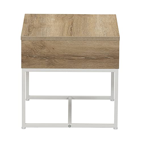 Household Essentials Coastal Oak & Iron Wrap End Table with White Frame - color: Coastal Oak Finish, style: End Table
