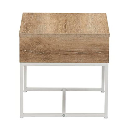 Household Essentials Coastal Oak & Iron Wrap End Table with White Frame - color: Coastal Oak Finish, style: End Table