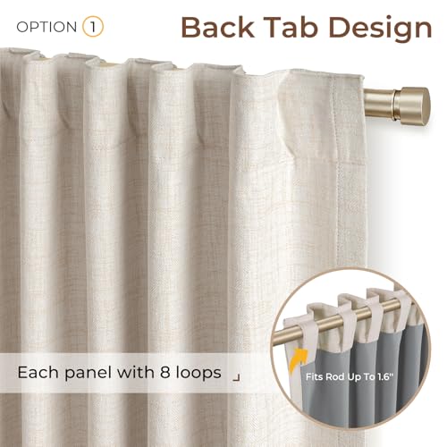 INOVADAY 100% Blackout Curtains 90 Inches Length 2 Panels Set, Back Tab/Rod Pocket Linen Black Out Curtains for Bedroom, Thermal Insulated Window Drapes - Cream, W50 X L90 | Linen Textured, Light Blocking, Room Darkening, Thermal Insulated, Back Tab Top,