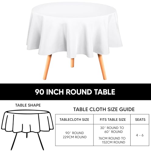 Utopia Kitchen Round Table Cloth 2 Pack [90 Inches, White] | Tablecloth Machine Washable, Polyester Table Cover for Dining, Buffet Parties, Picnics, Events, Weddings and Restaurants - color: White, size: 2 Pack 90 Inch Tablecloth